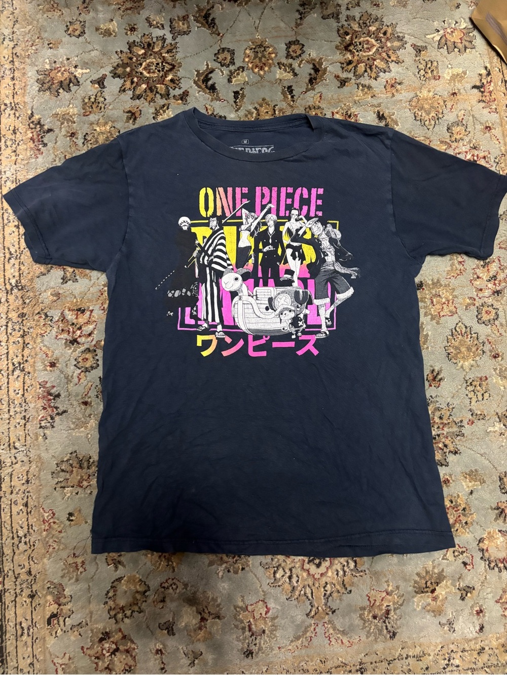 One Piece Anime Graphic Tee with Pink & Yellow Print